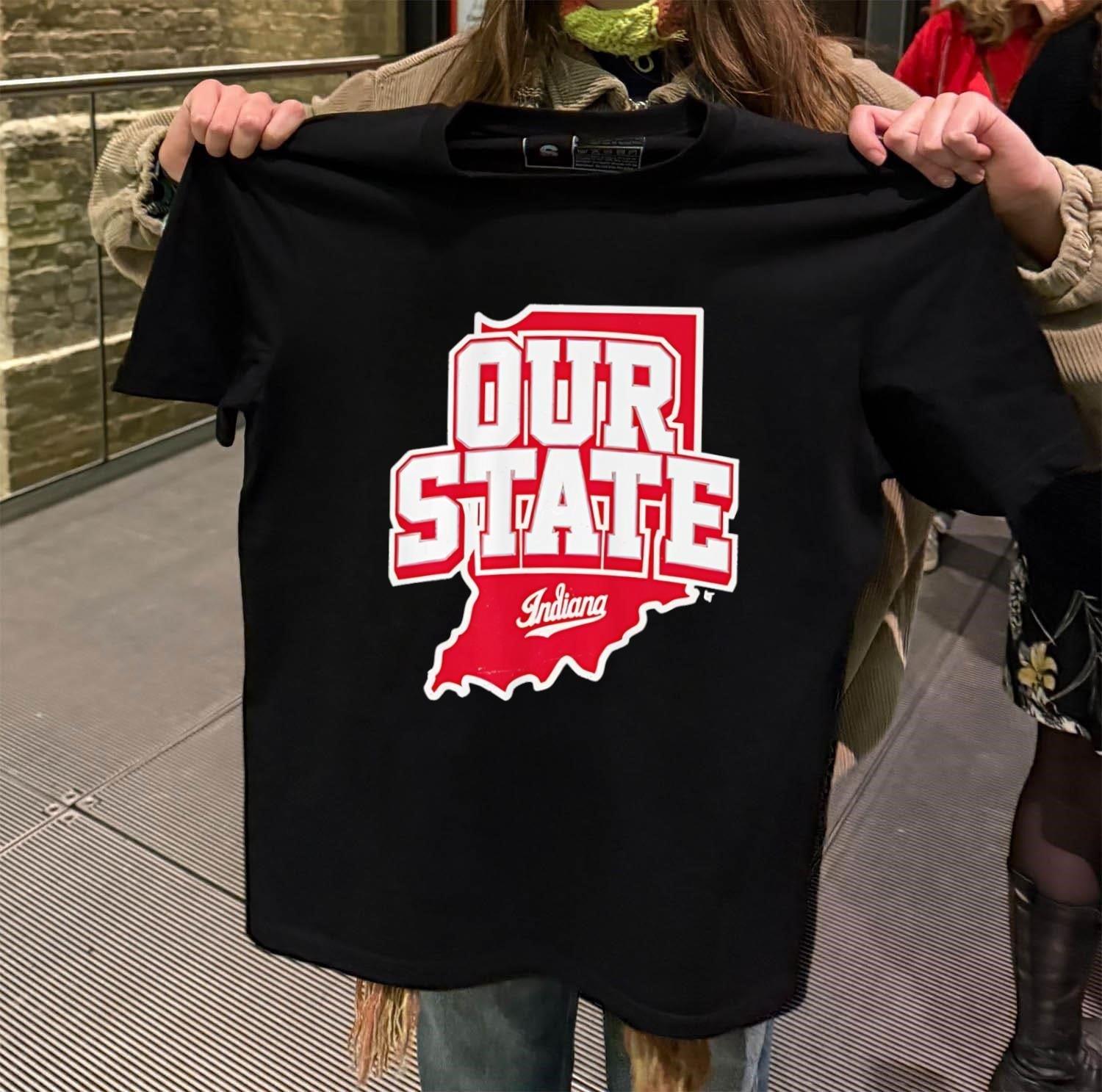 Our State Indiana Red Map Graphic College Sports - Adult & Kids T-Shirts, Sweatshirts & Hoodies apparel design preview 2