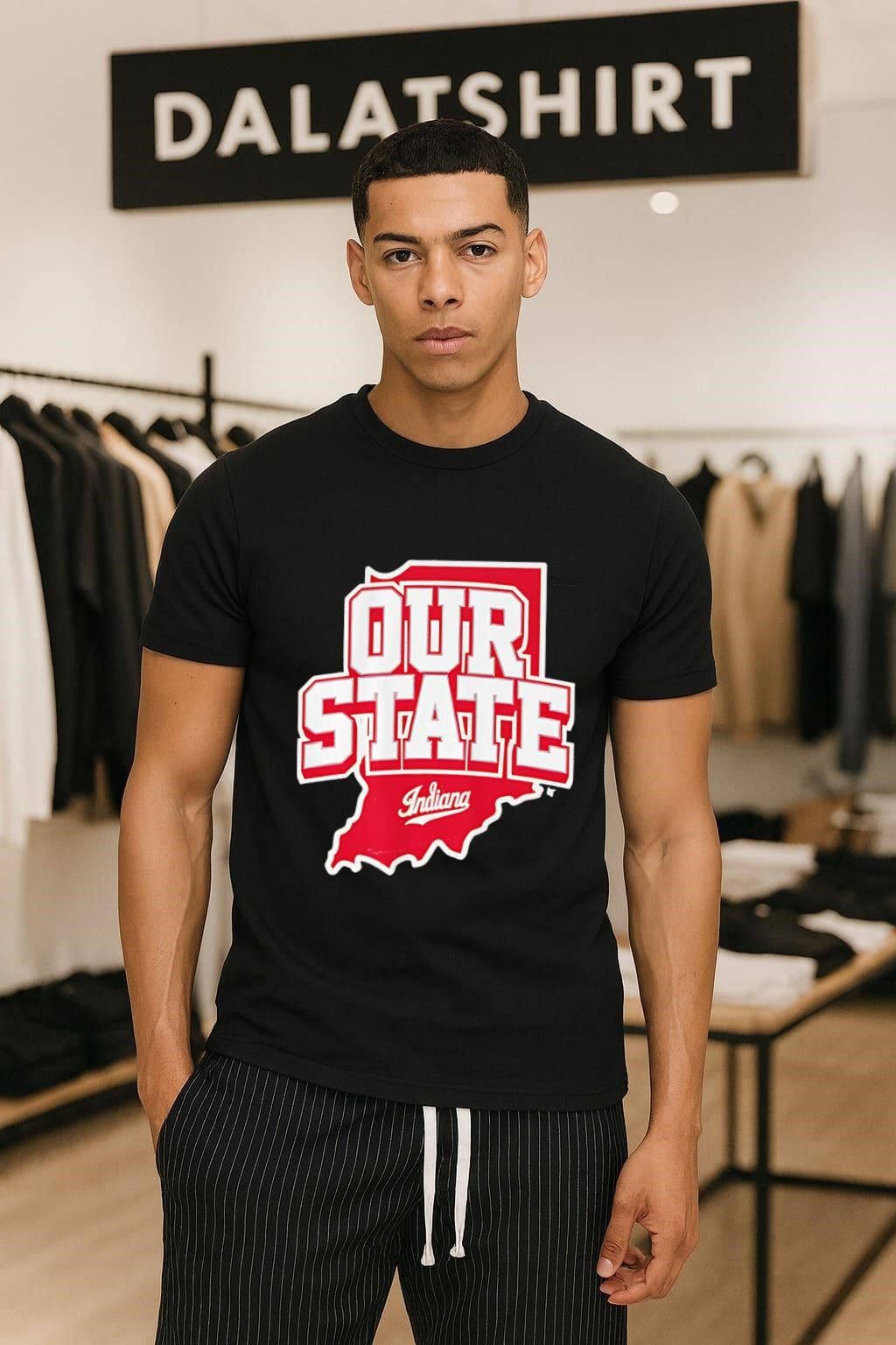 Our State Indiana Red Map Graphic College Sports - Adult & Kids T-Shirts, Sweatshirts & Hoodies apparel design preview 1
