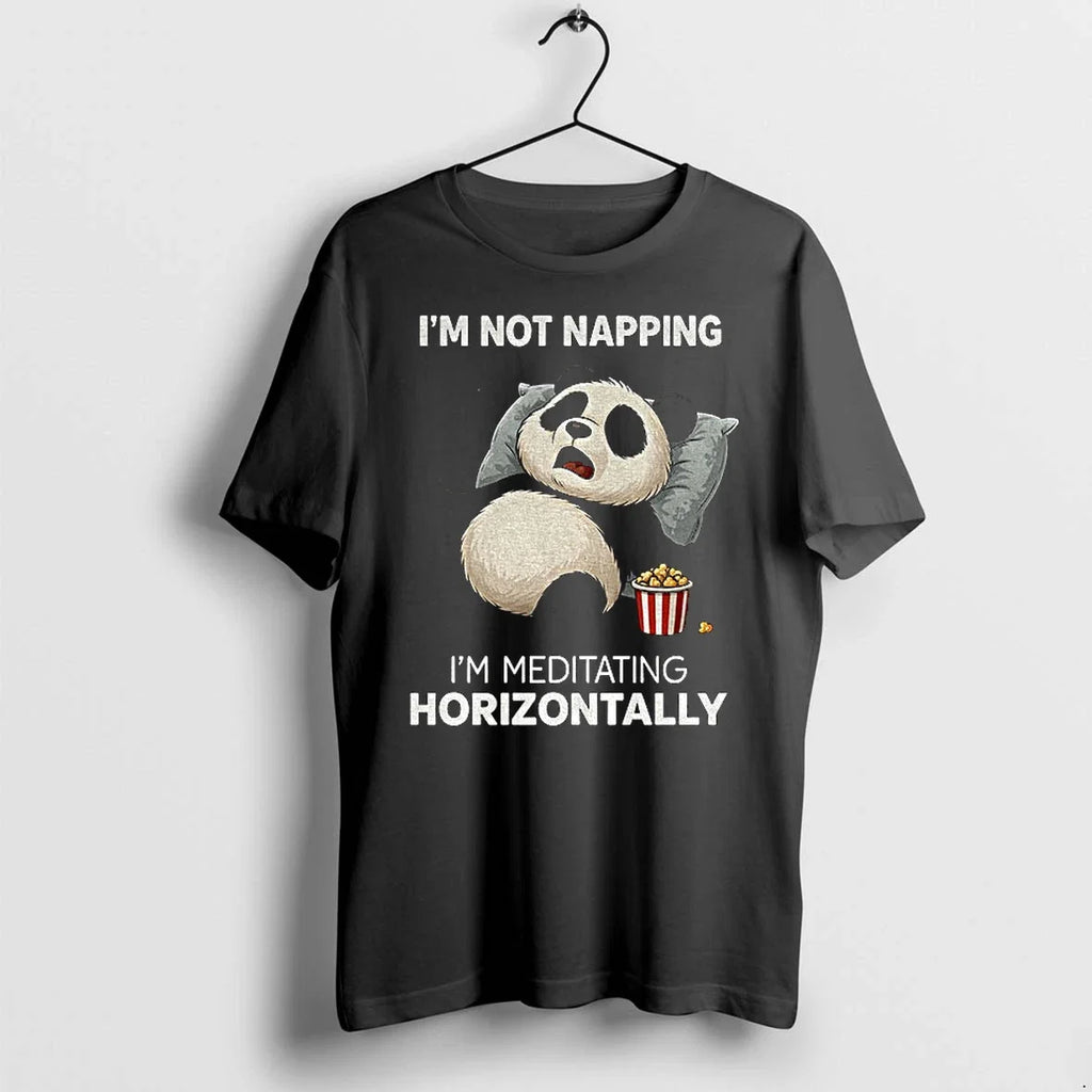 Panda Popcorn Im Not Napping Meditating Horizontally - Adult & Kids T-Shirts, Sweatshirts & Hoodies apparel design preview 1