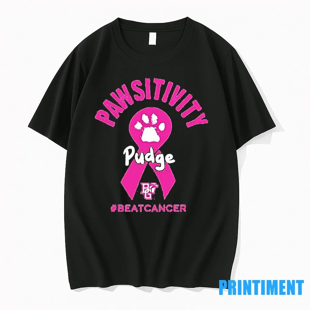 Pawsitivity Pudge The Cat Breast Cancer Awareness - Adult & Kids T-Shirts, Sweatshirts & Hoodies apparel design preview 1