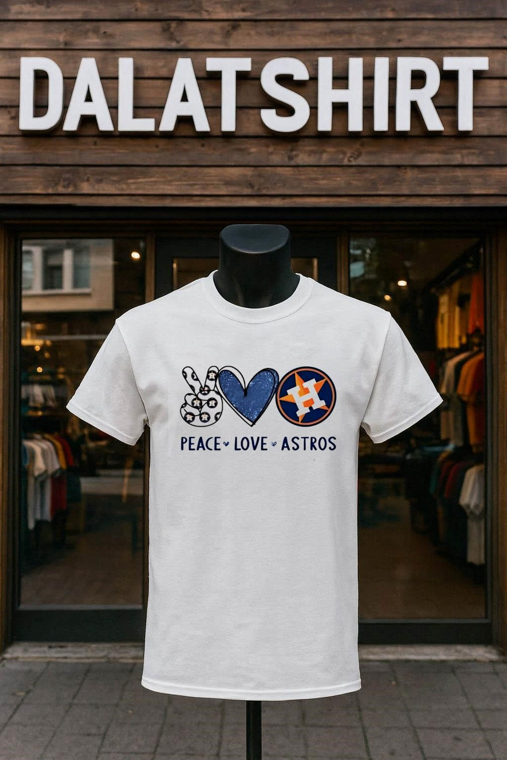Peace Love Astros Houston Baseball Star Logo Graphic - Adult & Kids T-Shirts, Sweatshirts & Hoodies apparel design preview 1