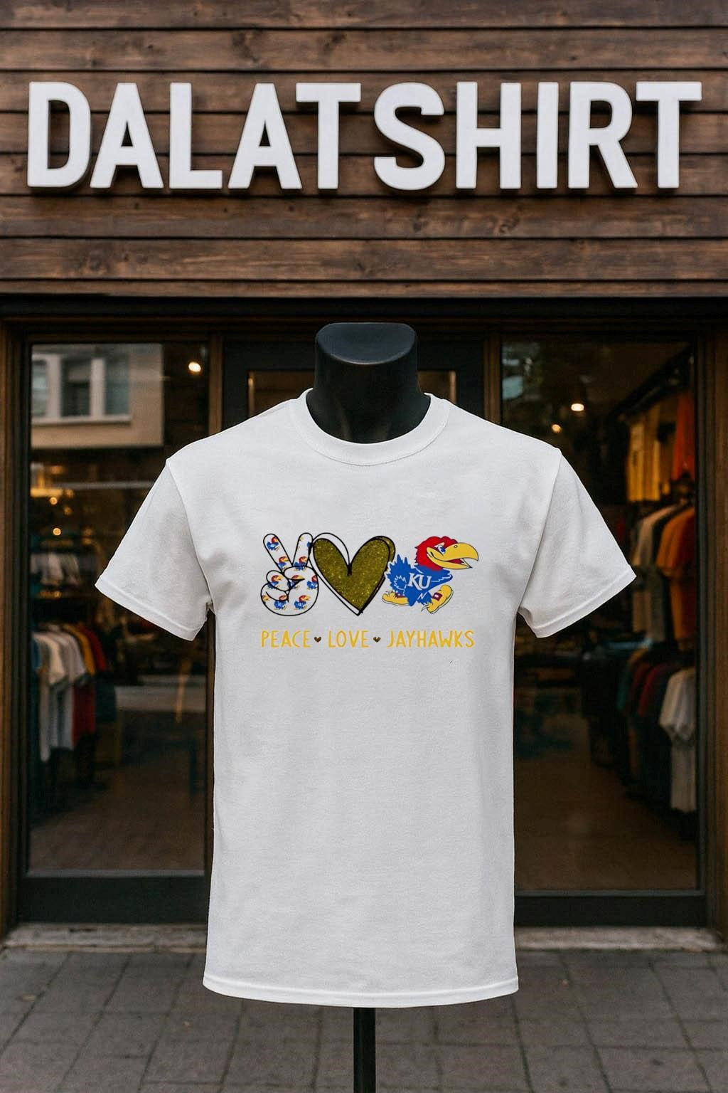 Peace Love Kansas Jayhawks - Adult & Kids T-Shirts, Sweatshirts & Hoodies apparel design preview 1