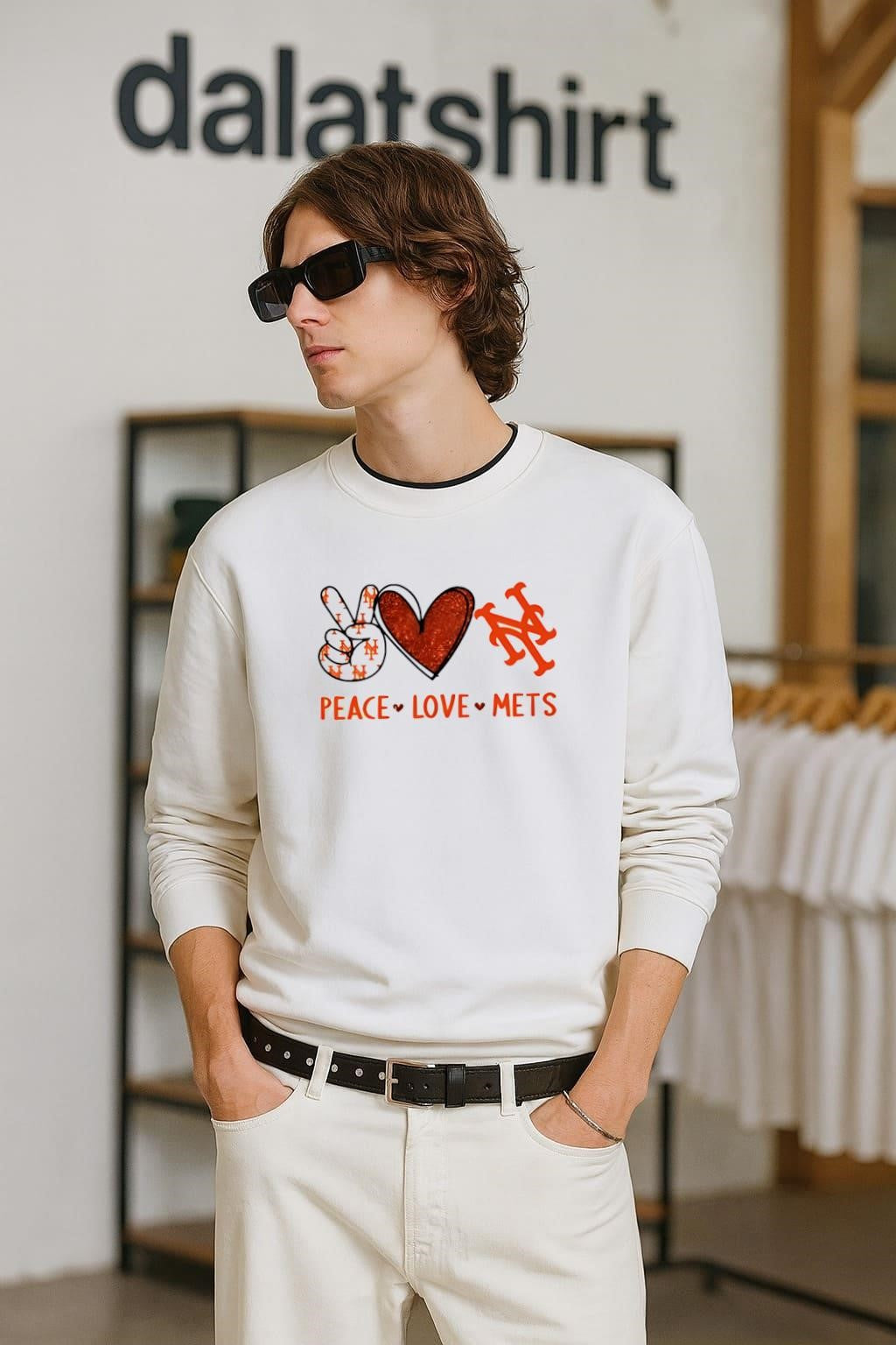 Peace Love Mets New York Baseball Hand Heart Graphics - Adult & Kids T-Shirts, Sweatshirts & Hoodies apparel design preview 2