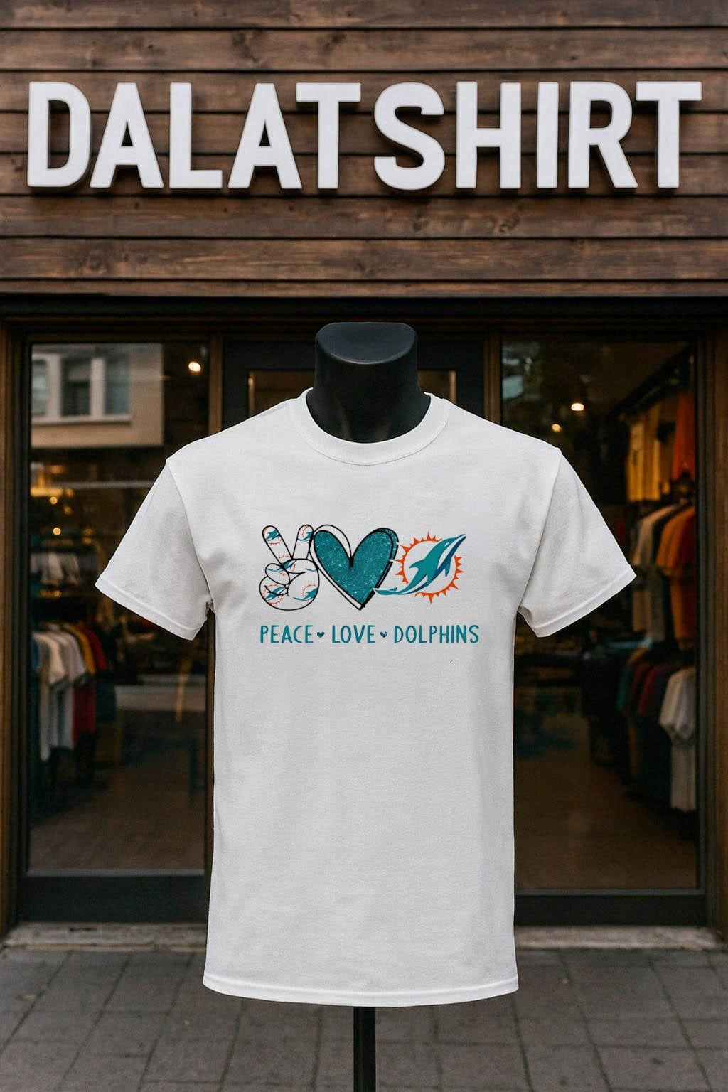 Peace Love Miami Dolphins - Adult & Kids T-Shirts, Sweatshirts & Hoodies apparel design preview 1