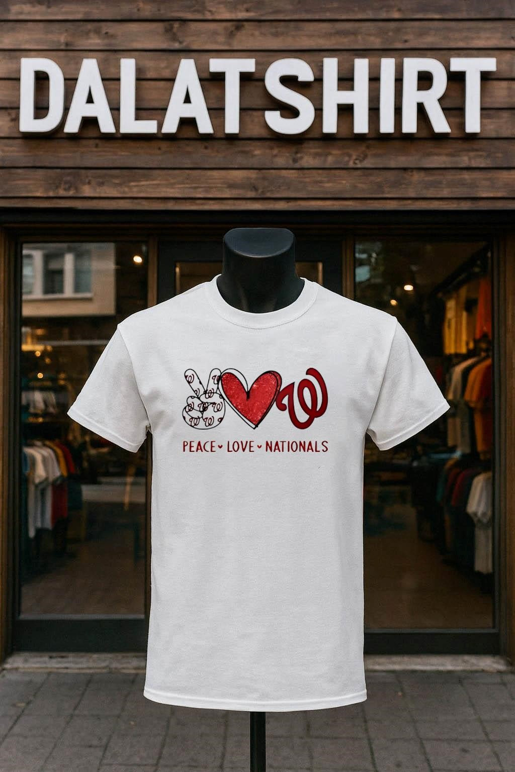 Peace Love Nationals Washington Red Heart Curly W - Adult & Kids T-Shirts, Sweatshirts & Hoodies apparel design preview 1