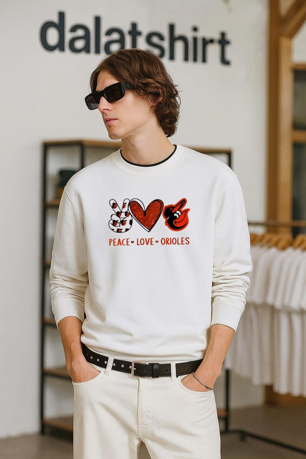 Peace Love Orioles Baltimore Baseball Fan Graphic - Adult & Kids T-Shirts, Sweatshirts & Hoodies apparel design preview 2
