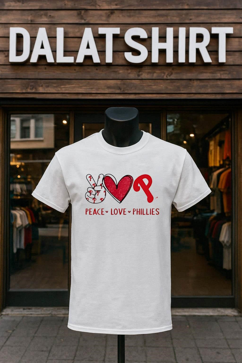 Peace Love Phillies Philadelphia Baseball Hand Heart - Adult & Kids T-Shirts, Sweatshirts & Hoodies apparel design preview 1