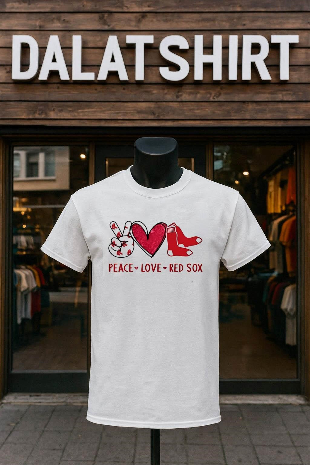 Peace Love Red Sox Boston Baseball Fan Graphic - Adult & Kids T-Shirts, Sweatshirts & Hoodies apparel design preview 1
