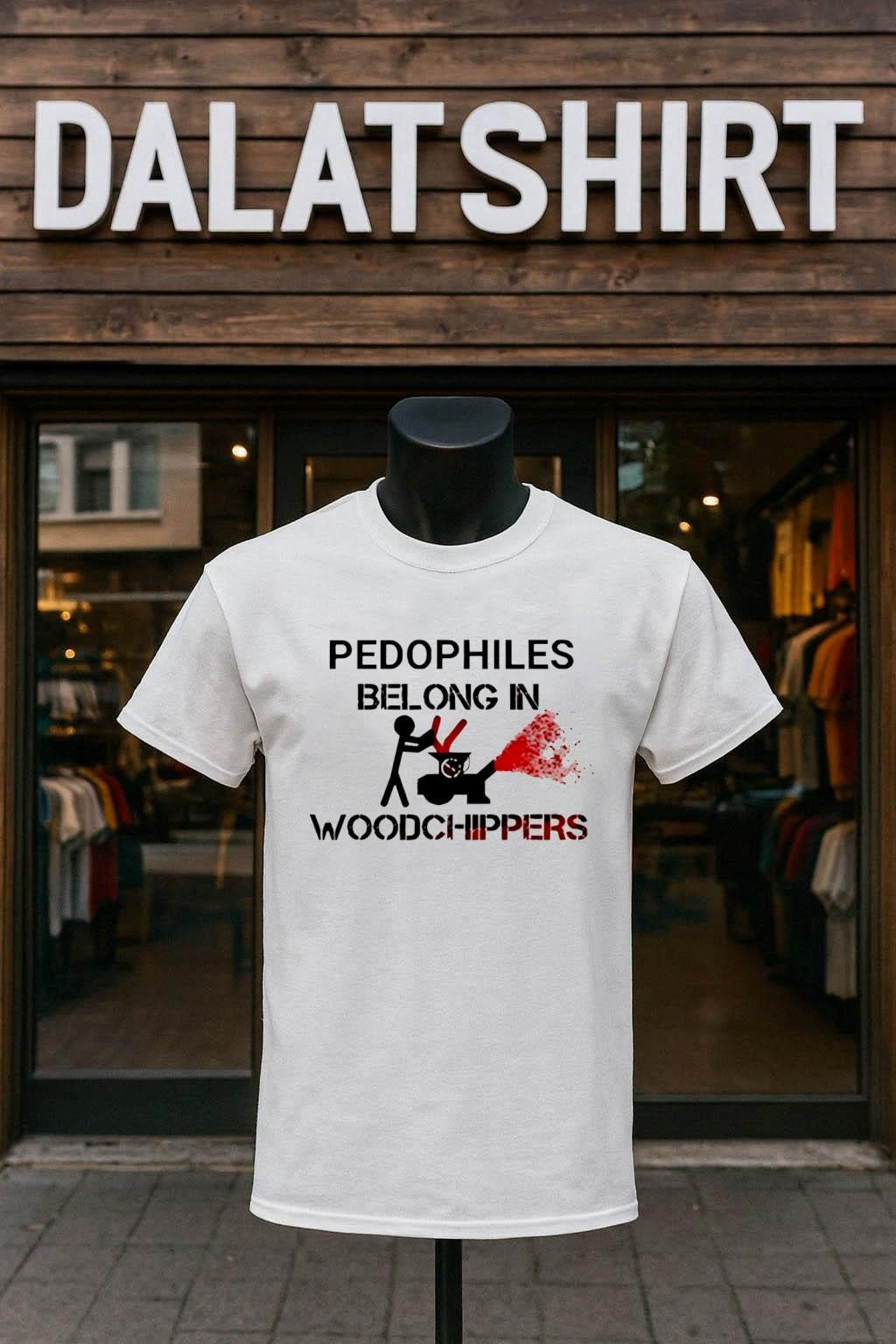 Pedophiles Belong In Woodchippers Stick Figure - Adult & Kids T-Shirts, Sweatshirts & Hoodies apparel design preview 1