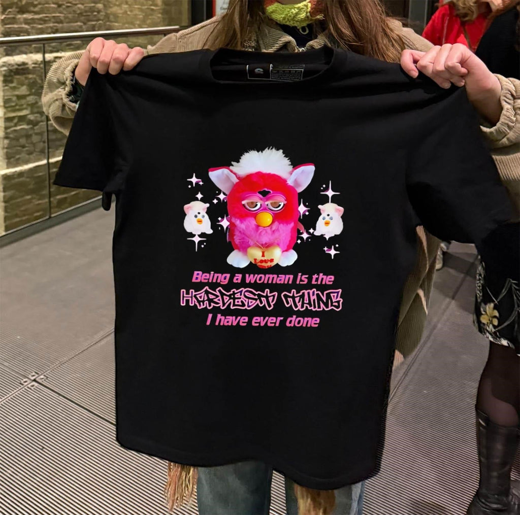 Pink Furby Being A Woman Is The Hardest Thing I Have - Adult & Kids T-Shirts, Sweatshirts & Hoodies apparel design preview 2