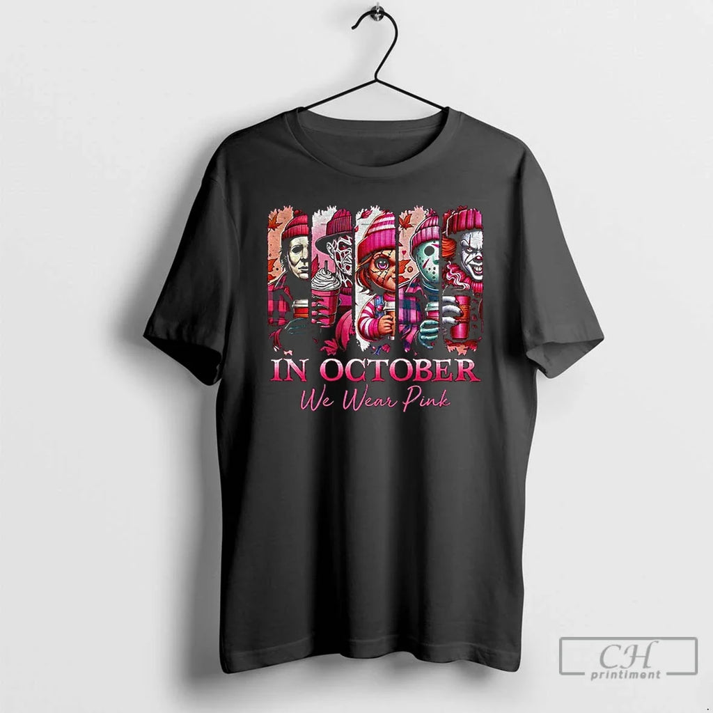 Pink Horror Characters In October We Wear - Adult & Kids T-Shirts, Sweatshirts & Hoodies apparel design preview 1