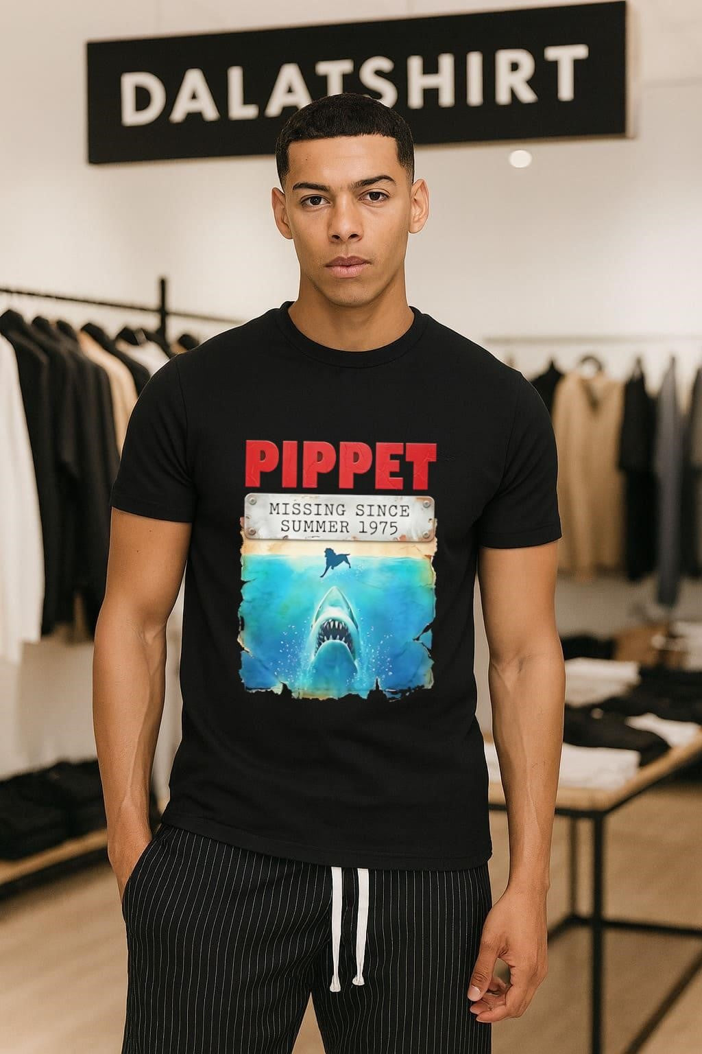 Pippet Missing Since Summer 1975 Shark - Adult & Kids T-Shirts, Sweatshirts & Hoodies apparel design preview 1