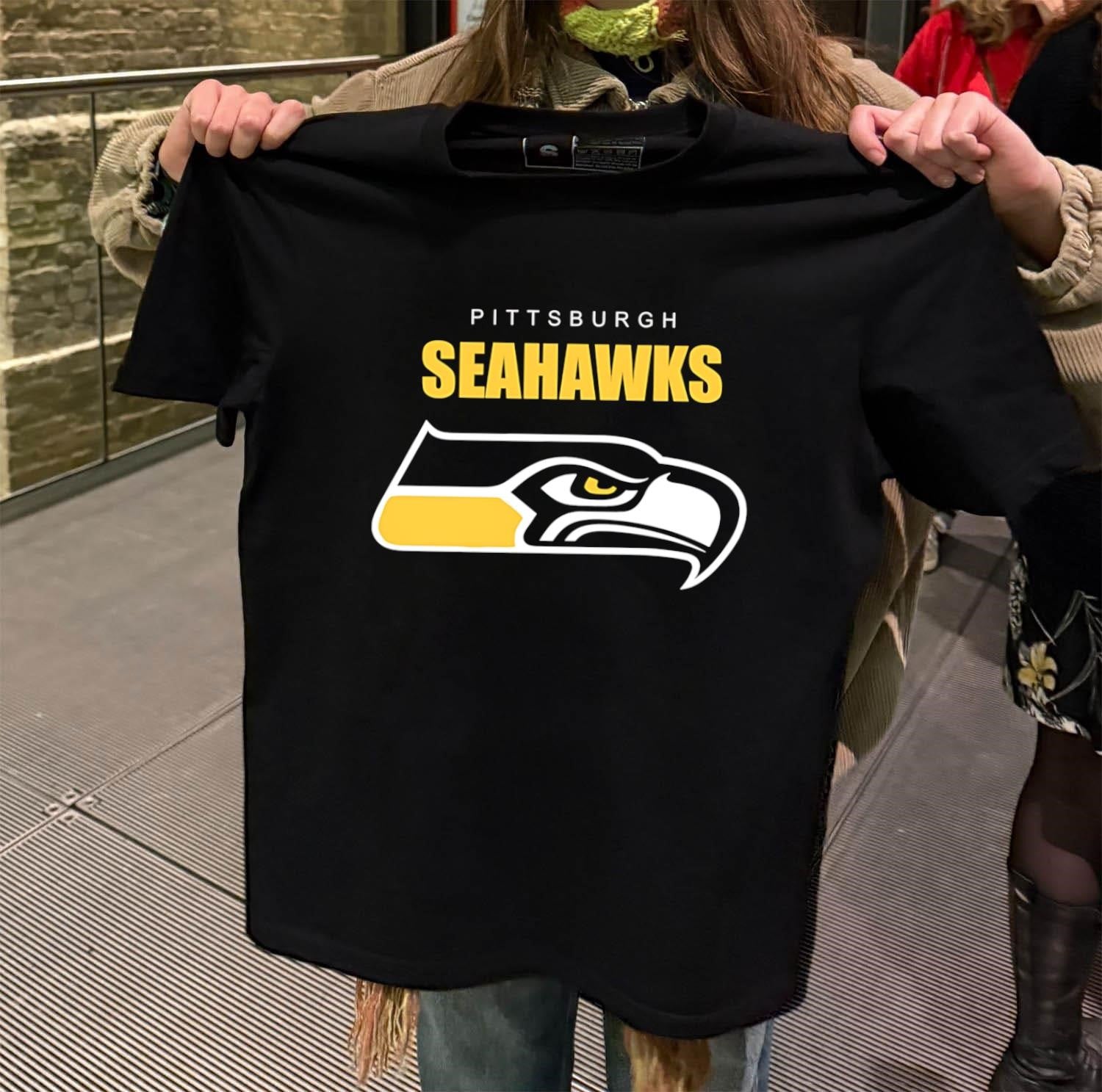 Pittsburgh Seahawks Yellow Black Football Team Logo - Adult & Kids T-Shirts, Sweatshirts & Hoodies apparel design preview 2
