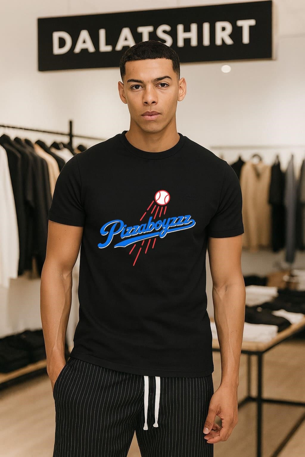 Pizza Boyzzz Blue Script Baseball Logo - Adult & Kids T-Shirts, Sweatshirts & Hoodies apparel design preview 1