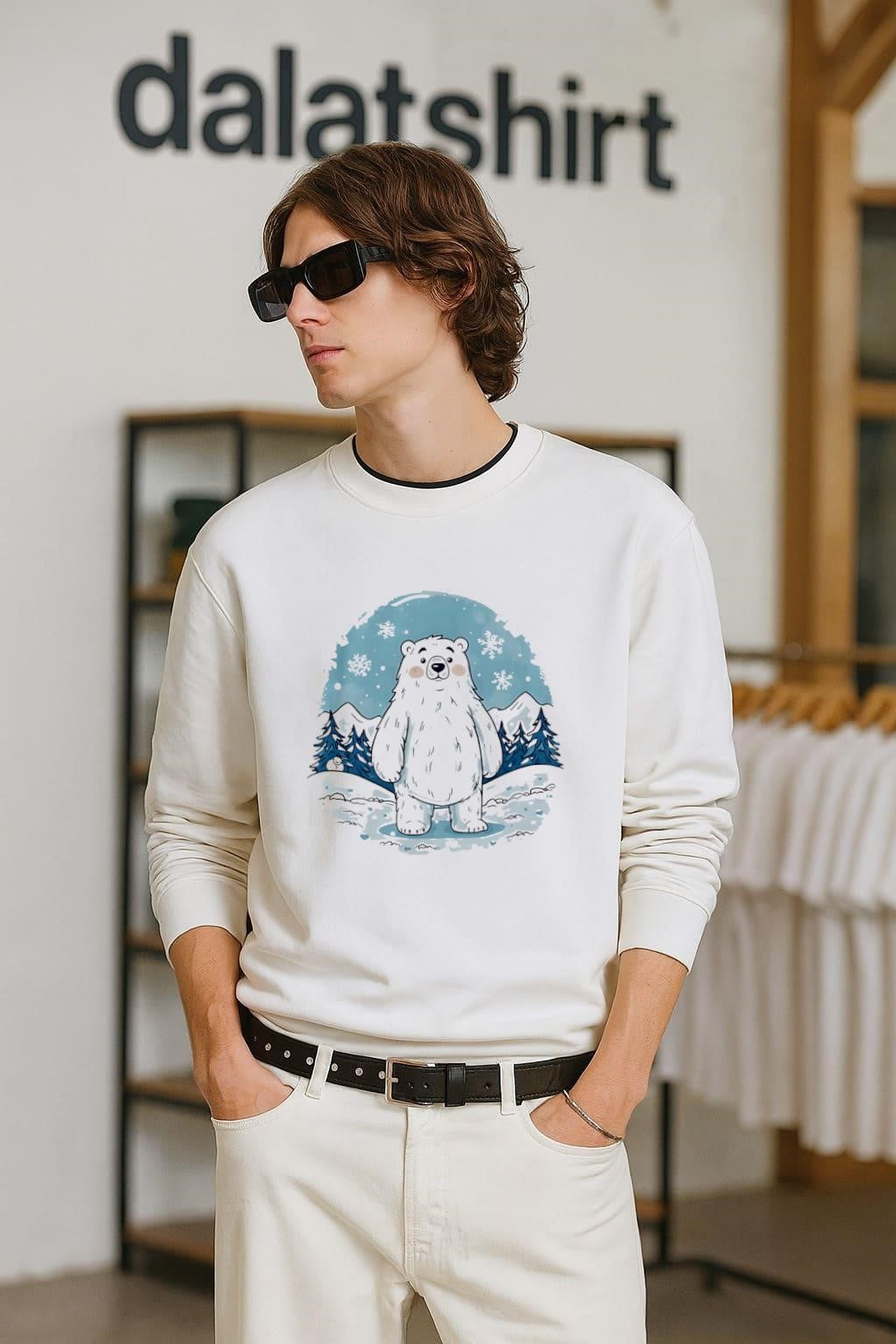 Polar bear Snowflakes Pine trees Snow mountains - Adult & Kids T-Shirts, Sweatshirts & Hoodies apparel design preview 2