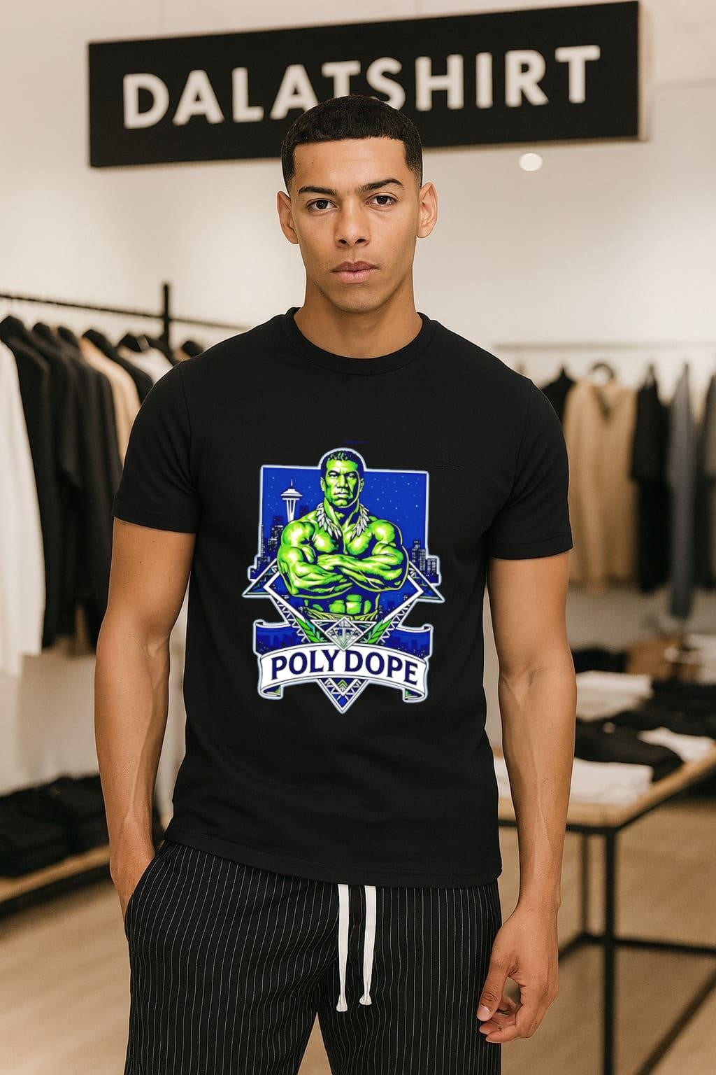 Polynesian Warrior Strong Man Seattle Skyline Poly - Adult & Kids T-Shirts, Sweatshirts & Hoodies apparel design preview 1