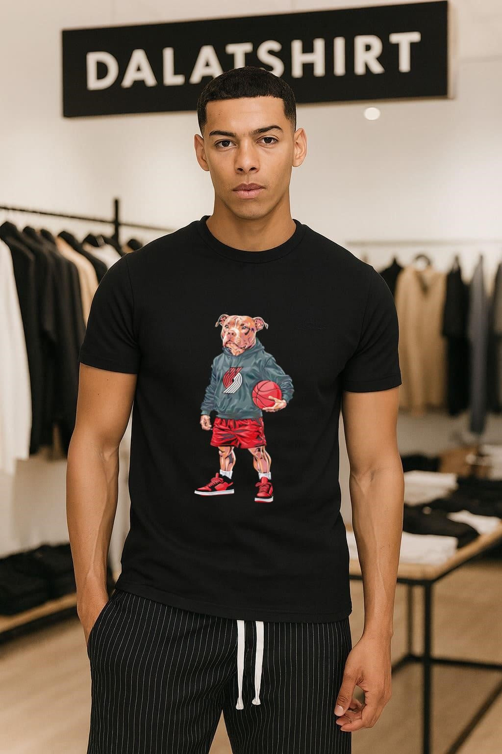 Portland Trail Blazers Pitbull Dog Basketball Mascot - Adult & Kids T-Shirts, Sweatshirts & Hoodies apparel design preview 1