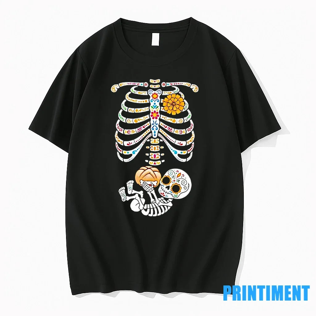 Pregnancy Skeleton Dia De Los Muertos Belly Bump - Adult & Kids T-Shirts, Sweatshirts & Hoodies apparel design preview 1