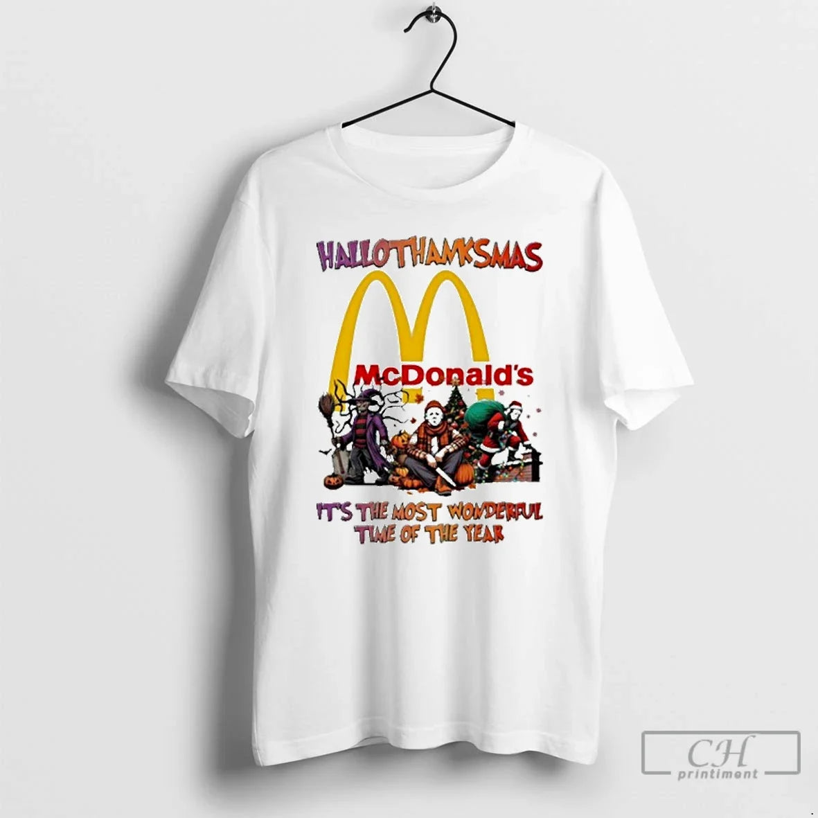 Premium 2025 Mcdonalds Logo Hallothanksmas Horror - Adult & Kids T-Shirts, Sweatshirts & Hoodies apparel design preview 1