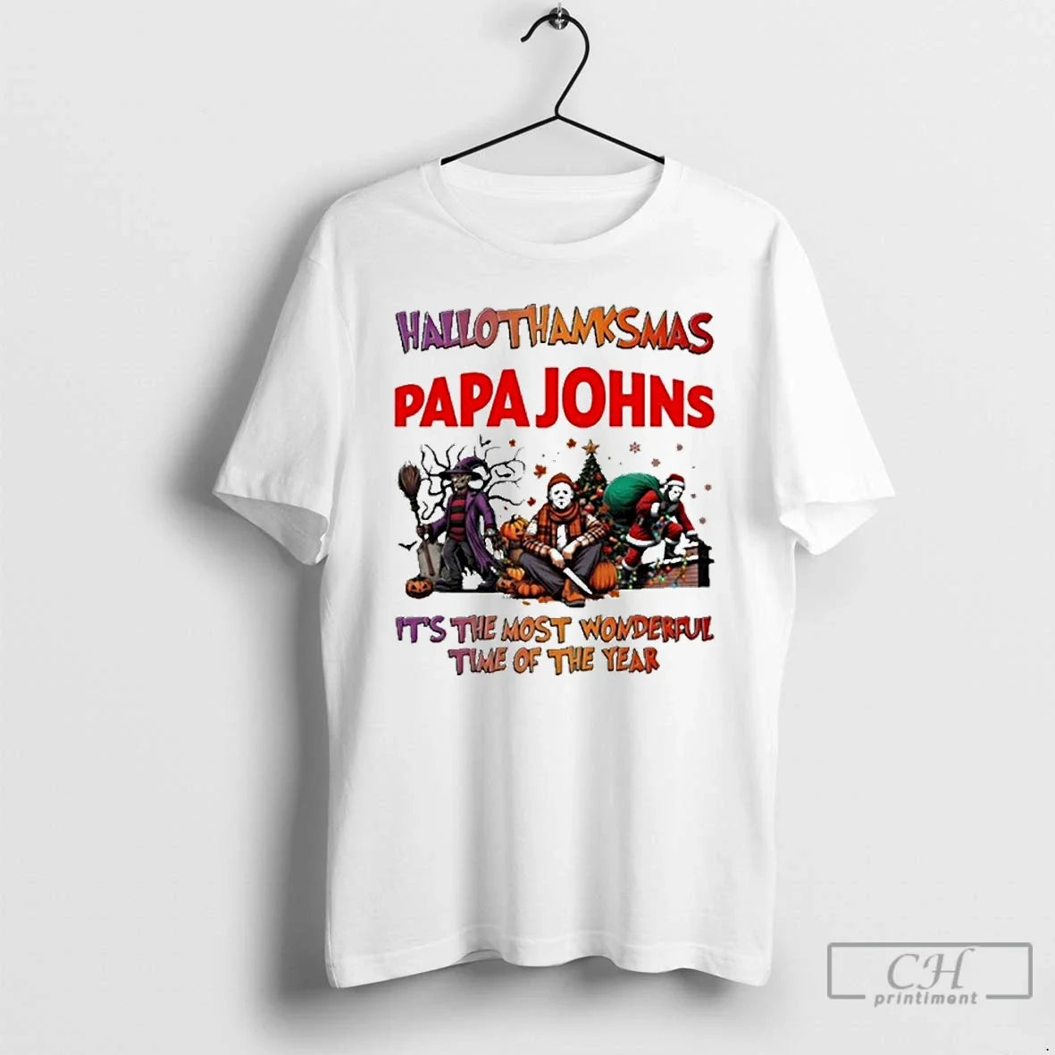 Premium 2025 Papa Johns Pizza Logo Hallothanksmas - Adult & Kids T-Shirts, Sweatshirts & Hoodies apparel design preview 1
