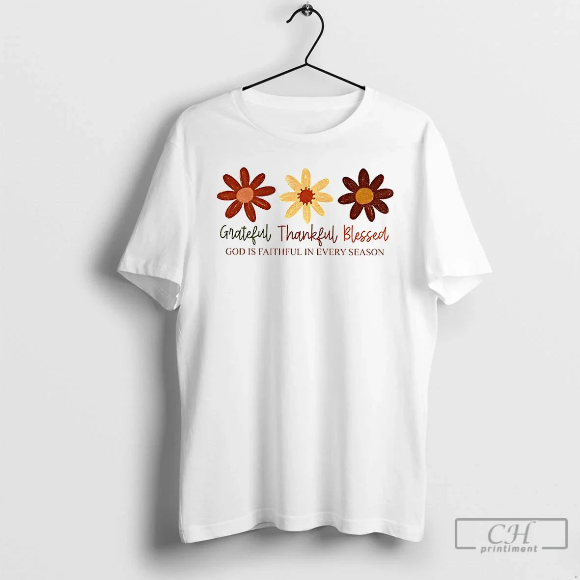 Premium Boho Fall Floral Christian Grateful Thankful - Adult & Kids T-Shirts, Sweatshirts & Hoodies apparel design preview 1