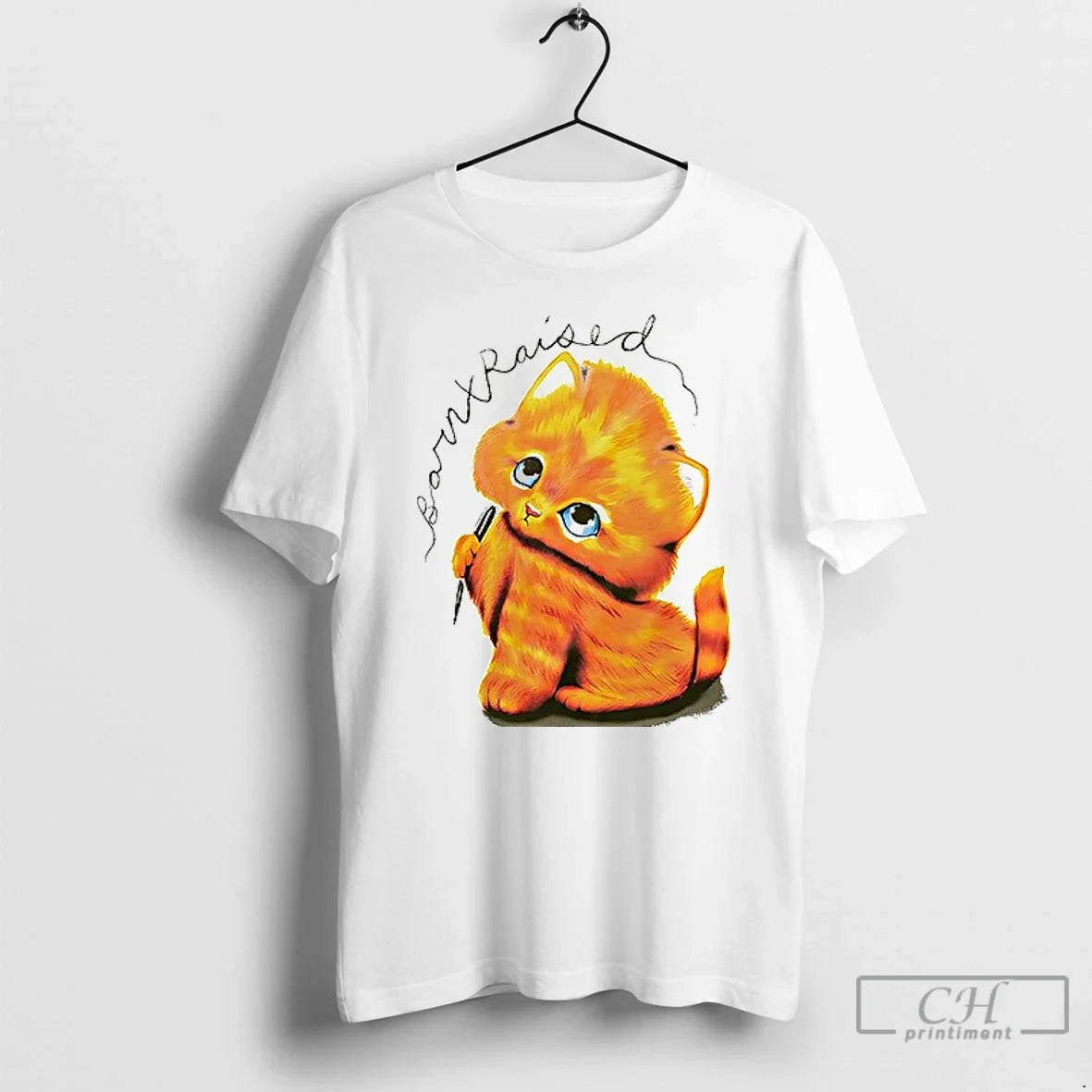 Premium Born X Raised Kitty Vintage 1 Sided - Adult & Kids T-Shirts, Sweatshirts & Hoodies apparel design preview 1