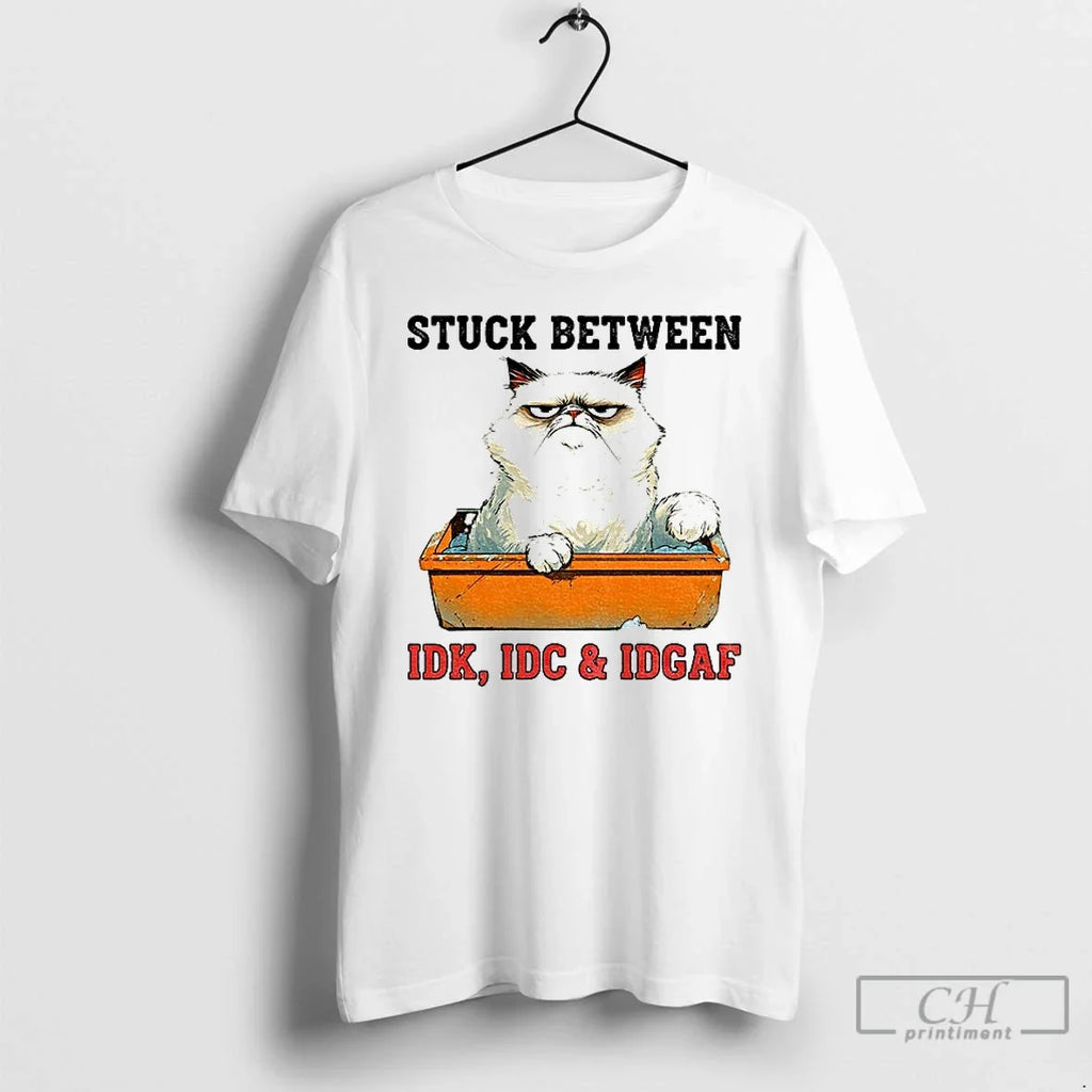 Premium Cat Stuck Between Idk Idc And Idgaf - Adult & Kids T-Shirts, Sweatshirts & Hoodies apparel design preview 1