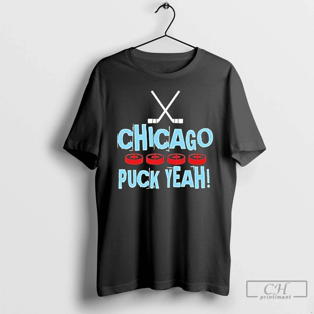 Premium Chicago Puck Yea State Flag Hockey - Adult & Kids T-Shirts, Sweatshirts & Hoodies apparel design preview 1