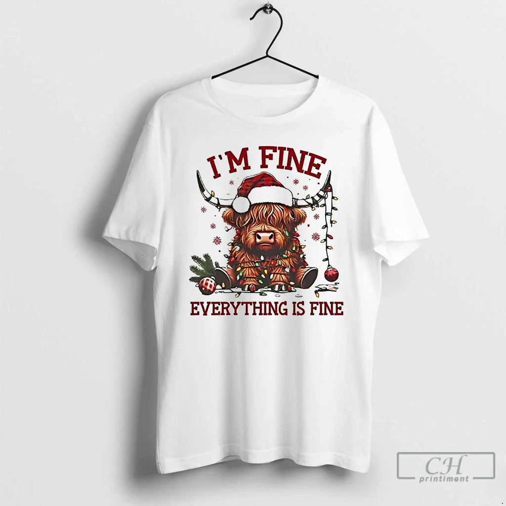 Premium Christmas Lights Cow Im Fine Everything Is - Adult & Kids T-Shirts, Sweatshirts & Hoodies apparel design preview 1