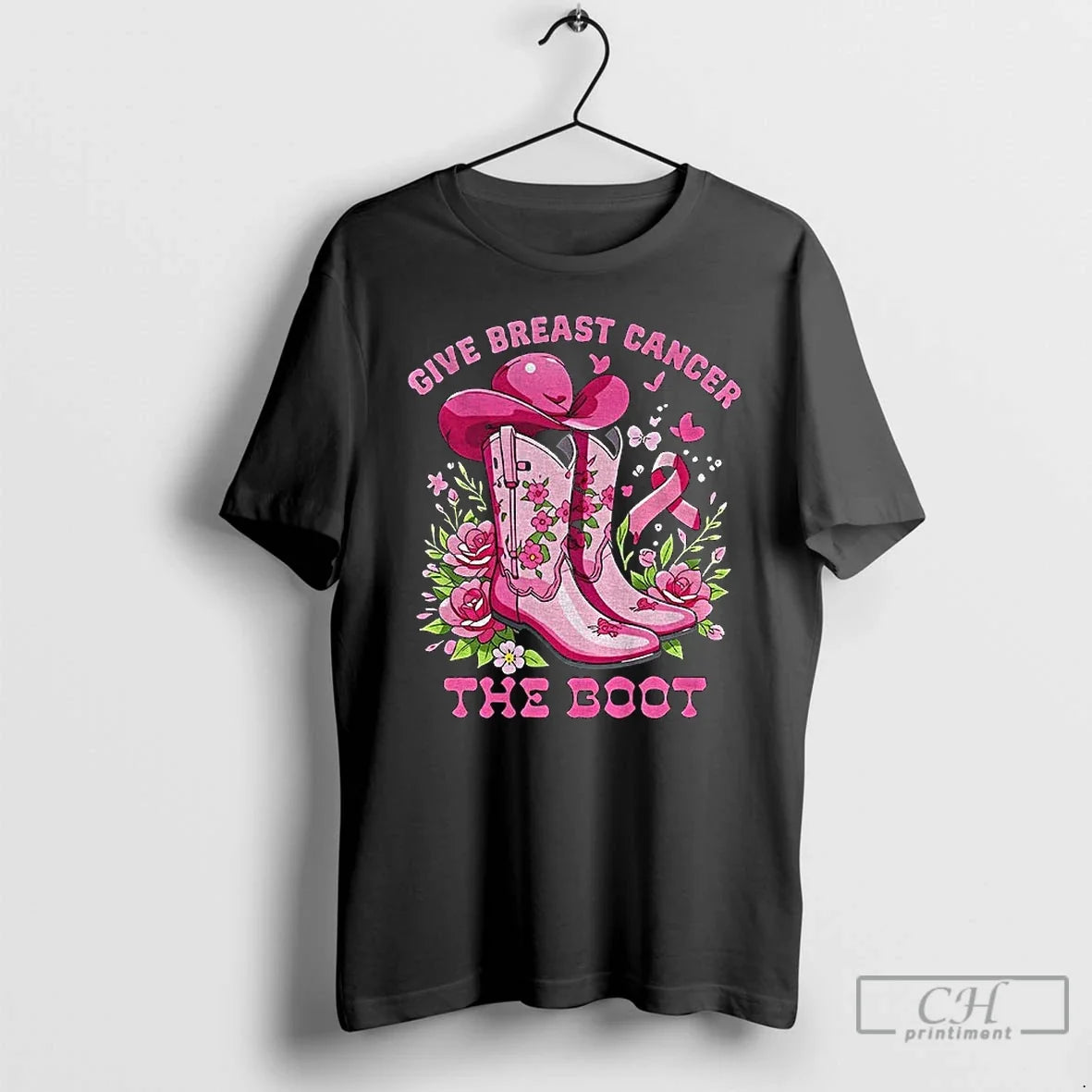 Premium Cowboy Boot Give Breast Cancer The Vintage - Adult & Kids T-Shirts, Sweatshirts & Hoodies apparel design preview 1