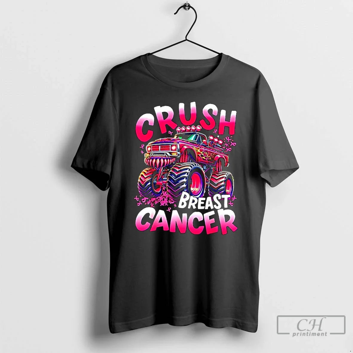 Premium Crush Breast Cancer Awareness Monster Truck - Adult & Kids T-Shirts, Sweatshirts & Hoodies apparel design preview 1