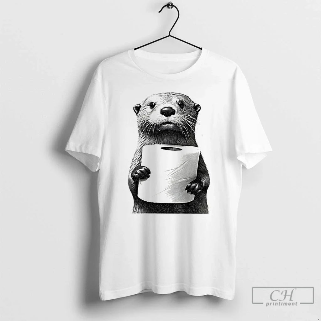 Premium Cute Otter Holding Toilet Paper Funny Meme - Adult & Kids T-Shirts, Sweatshirts & Hoodies apparel design preview 1