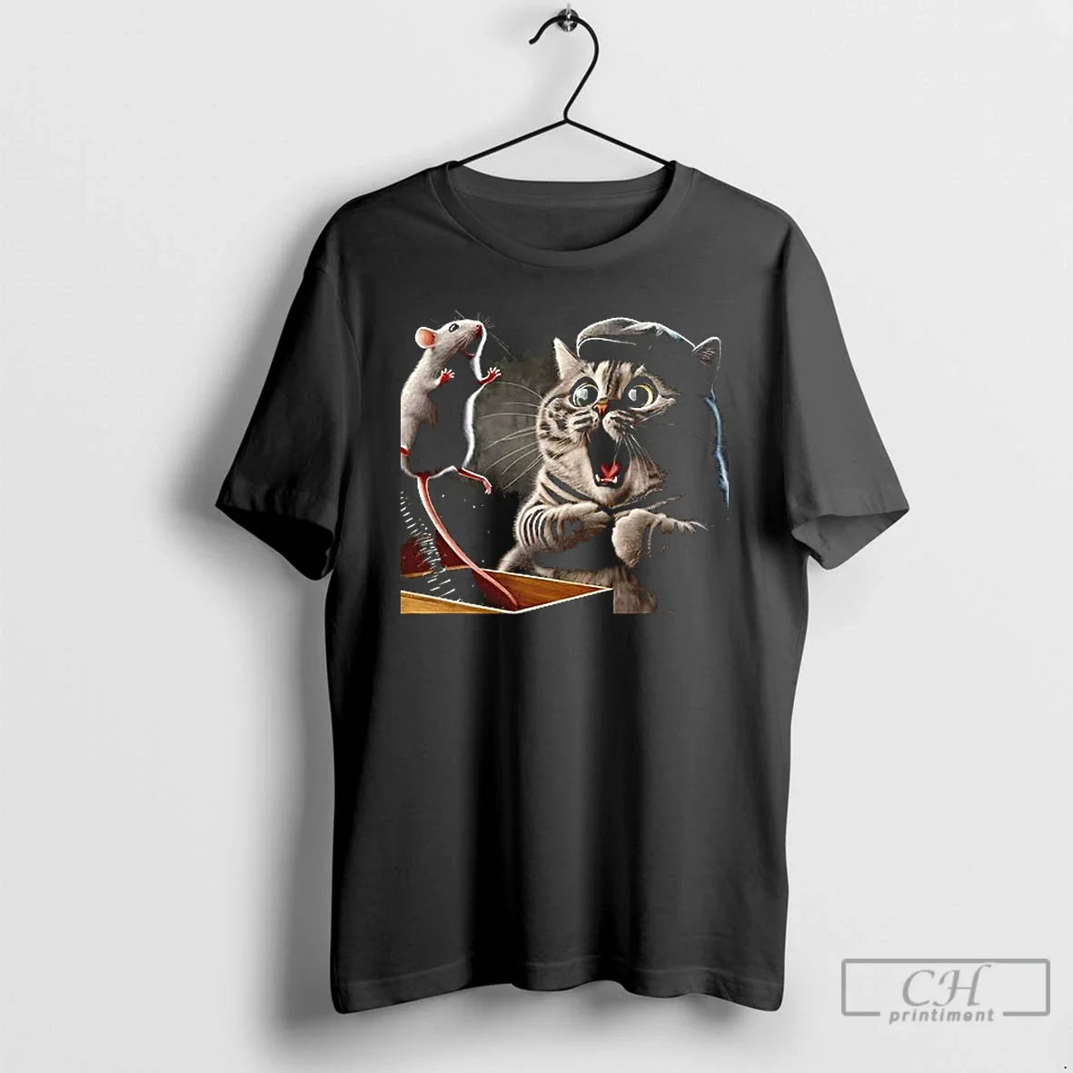 Premium Cute Surprised Cat And Mouse Cartoon Reaction - Adult & Kids T-Shirts, Sweatshirts & Hoodies apparel design preview 1