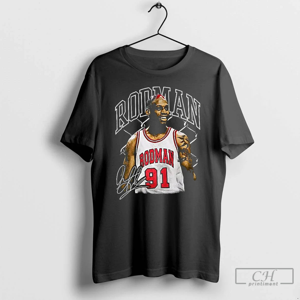 Premium Dennis Rodman 91 The Worm Graphic Signature - Adult & Kids T-Shirts, Sweatshirts & Hoodies apparel design preview 1