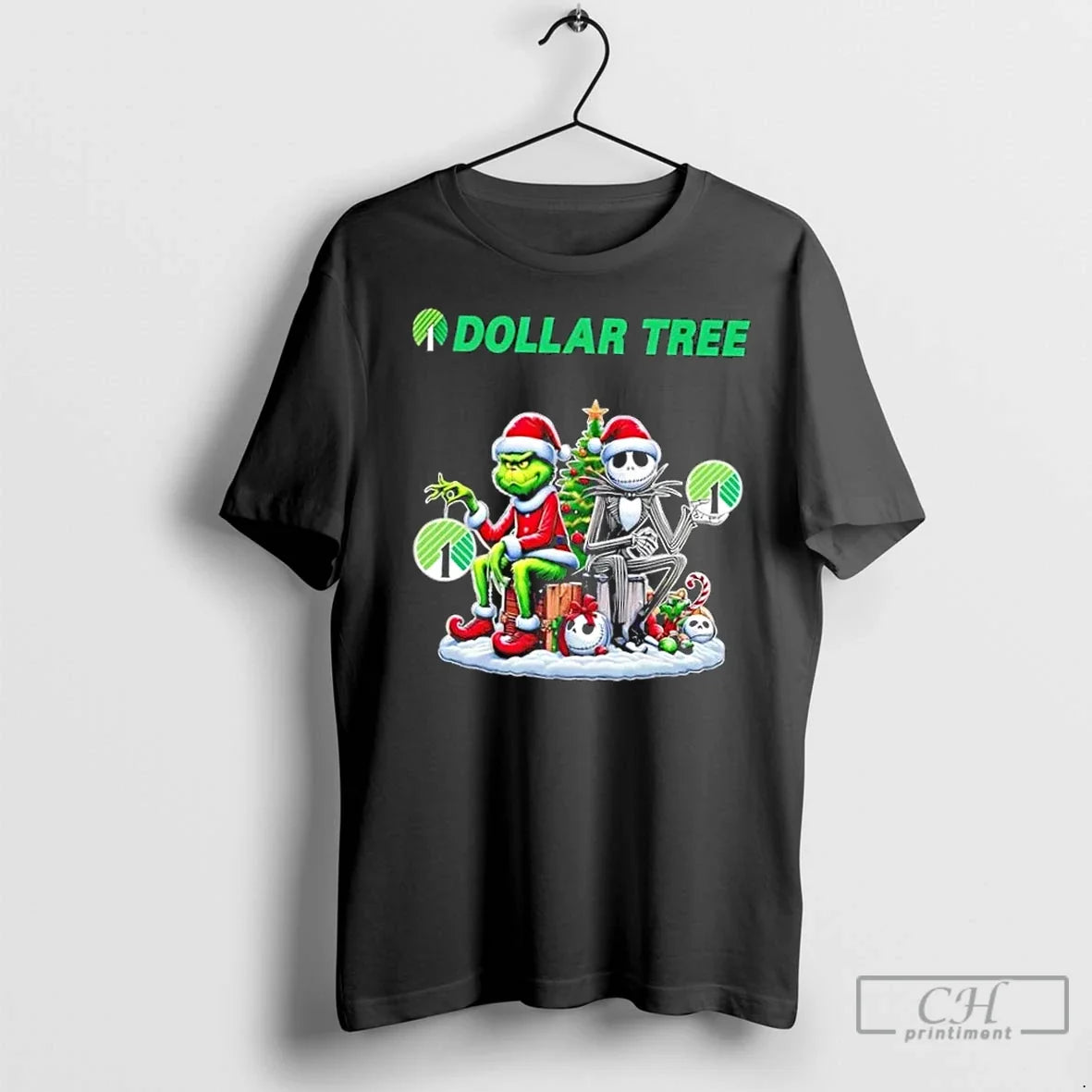 Premium Dollar Tree X Grinch And Jack Skellington - Adult & Kids T-Shirts, Sweatshirts & Hoodies apparel design preview 1
