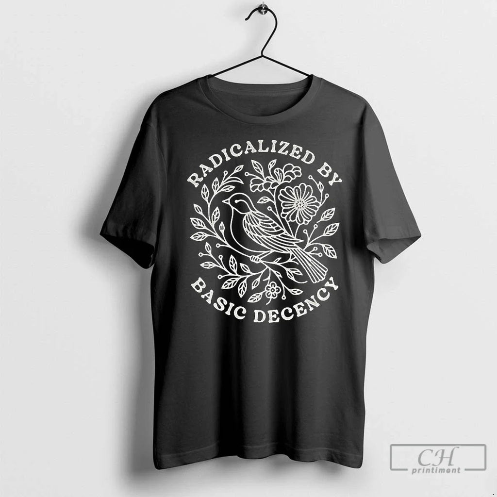 Premium Floral Bird Radicalized By Basic Decency - Adult & Kids T-Shirts, Sweatshirts & Hoodies apparel design preview 1