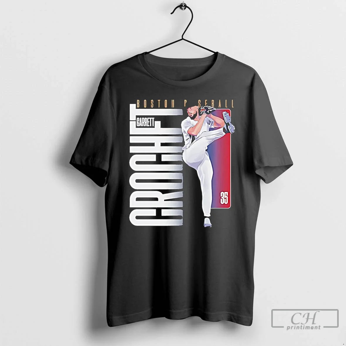 Premium Garrett Crochet Boston Red Sox Vertical Name - Adult & Kids T-Shirts, Sweatshirts & Hoodies apparel design preview 1