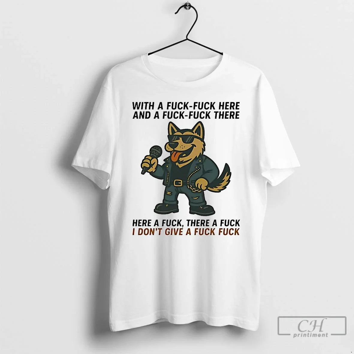Premium German Shepherd Singing Here A Fuck There - Adult & Kids T-Shirts, Sweatshirts & Hoodies apparel design preview 1