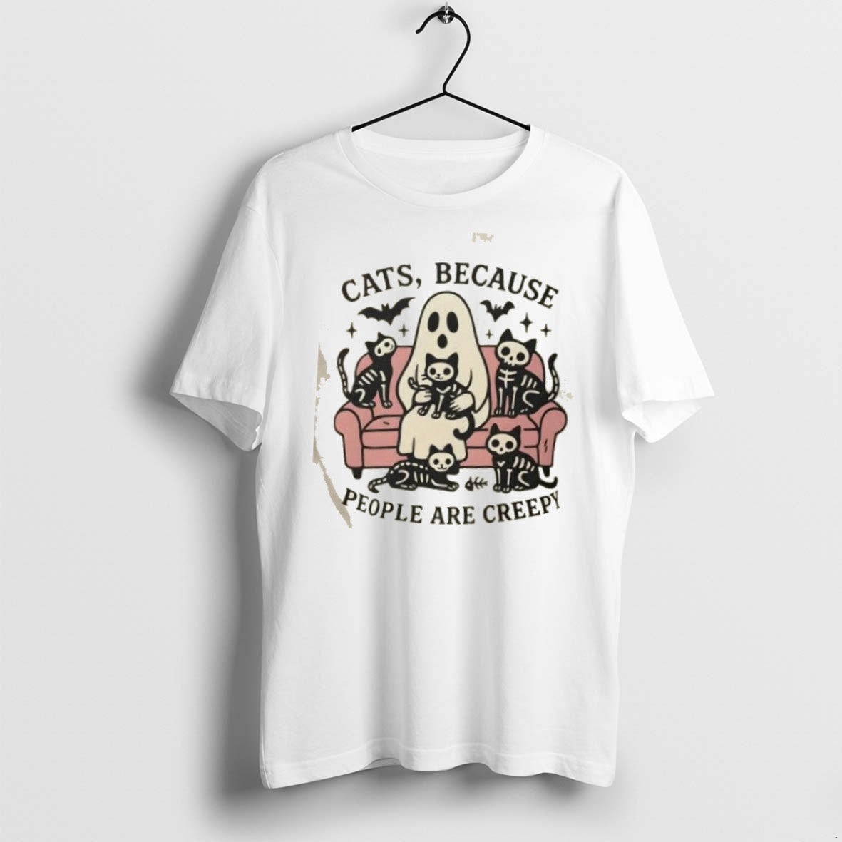 Ghost And Cats Because People Are Creepy Halloween - Adult & Kids T-Shirts, Sweatshirts & Hoodies apparel design preview 1
