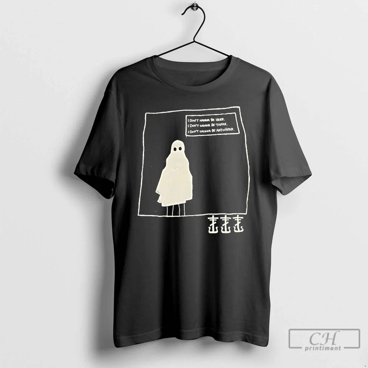 Premium Ghost I Dont Wanna Be Here There - Adult & Kids T-Shirts, Sweatshirts & Hoodies apparel design preview 1