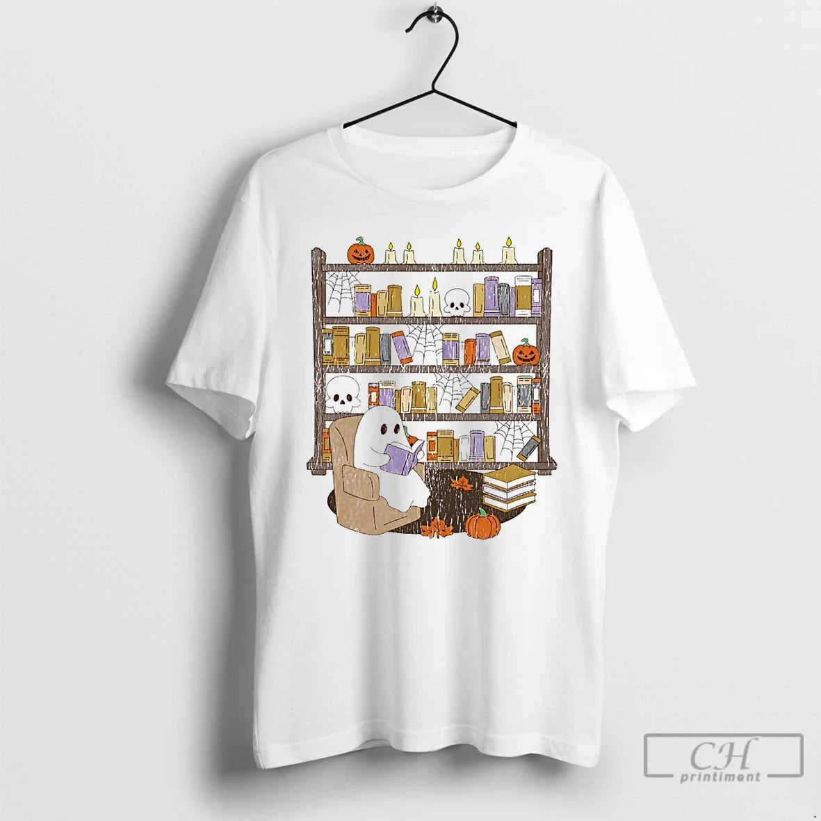 Premium Ghost Library Spiderweb Halloween - Adult & Kids T-Shirts, Sweatshirts & Hoodies apparel design preview 1