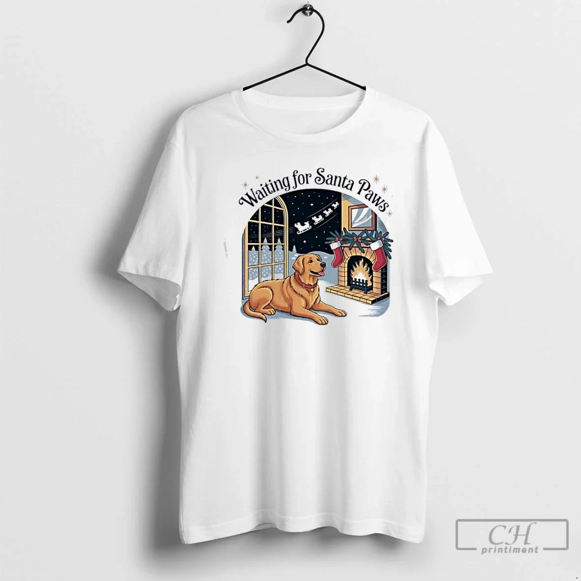 Premium Golden Dog Retriever Santa Paws Christmas - Adult & Kids T-Shirts, Sweatshirts & Hoodies apparel design preview 1