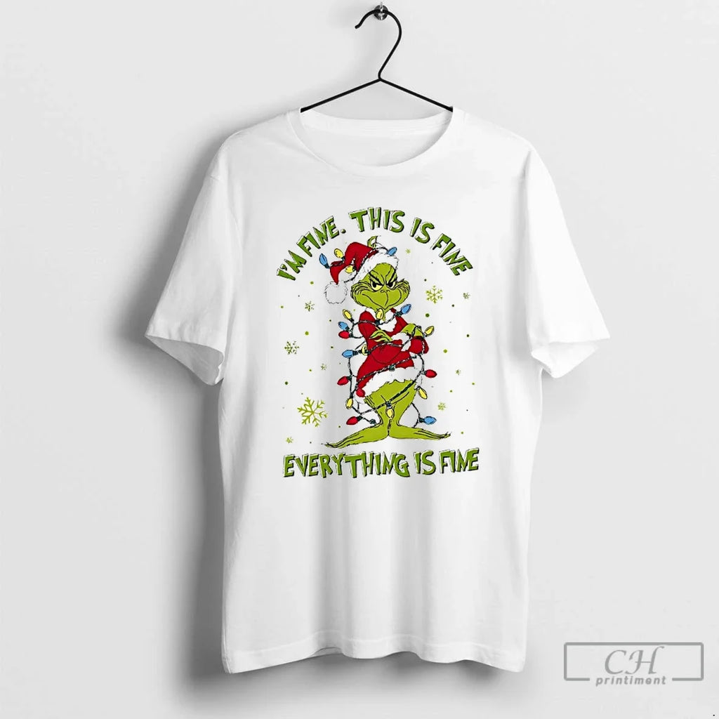 Premium Grinch Christmas Lights Im Fine This Is - Adult & Kids T-Shirts, Sweatshirts & Hoodies apparel design preview 1