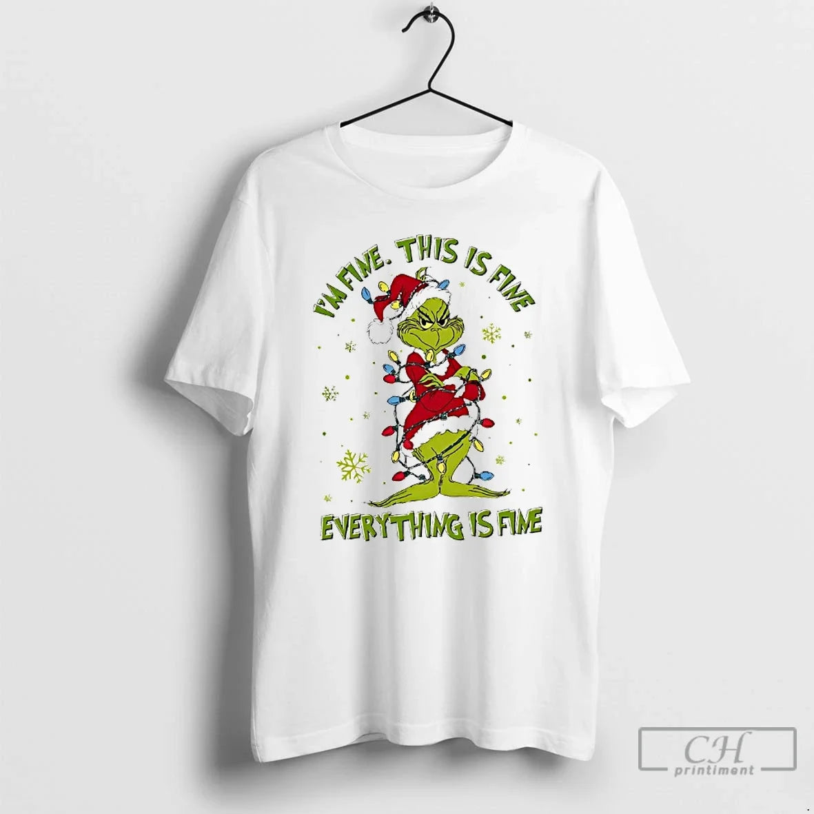 Premium Grinch Christmas Lights Im Fine This Is - Adult & Kids T-Shirts, Sweatshirts & Hoodies apparel design preview 1