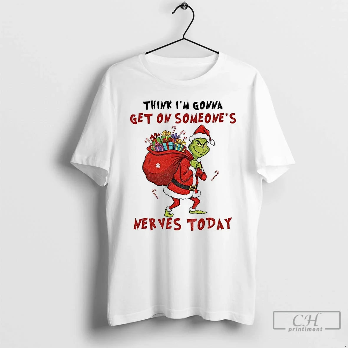 Premium Grinch Santa Hat Think Im Gonna Get On - Adult & Kids T-Shirts, Sweatshirts & Hoodies apparel design preview 1