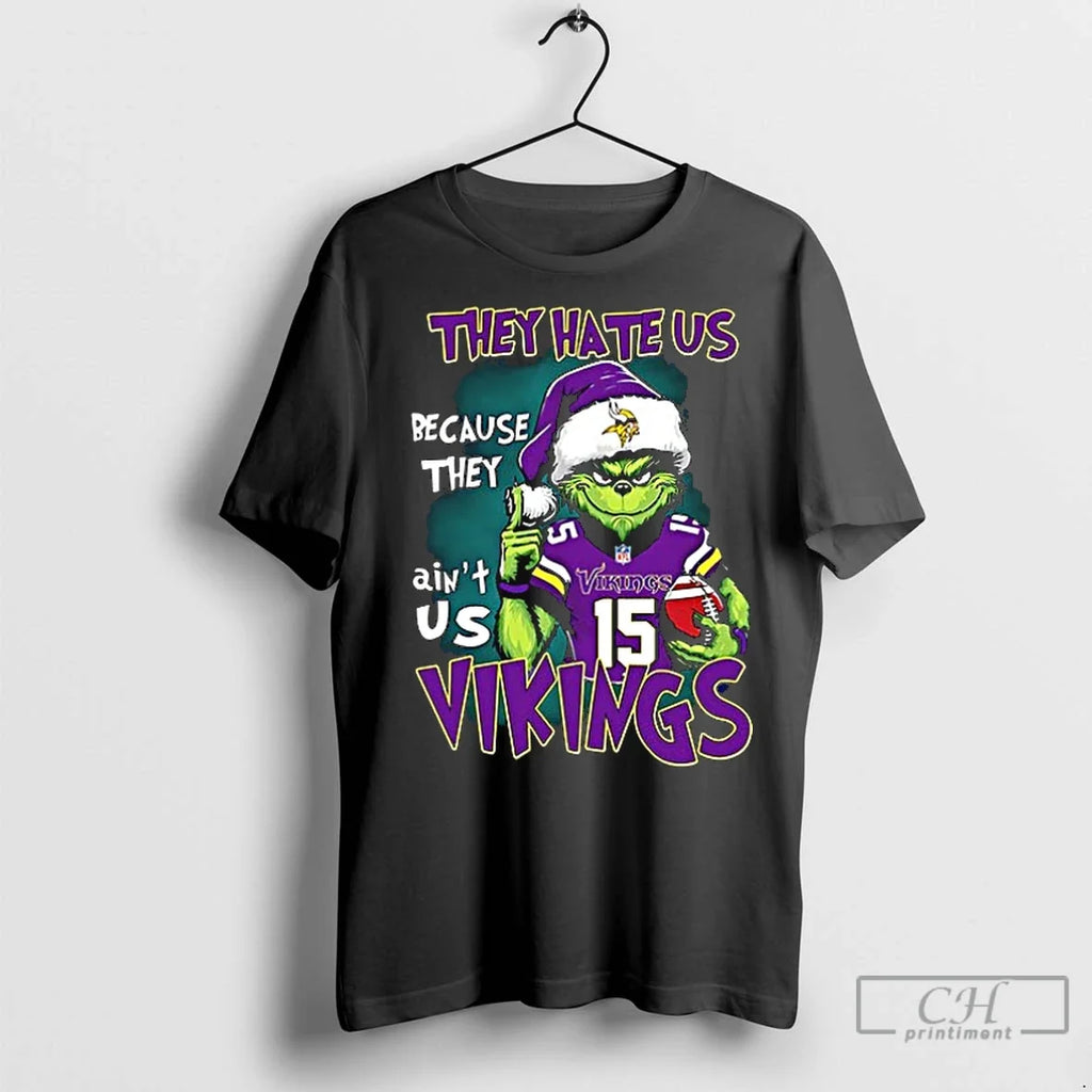 Premium Grinch They Hate Us Minnesota Vikings Ceramic - Adult & Kids T-Shirts, Sweatshirts & Hoodies apparel design preview 1
