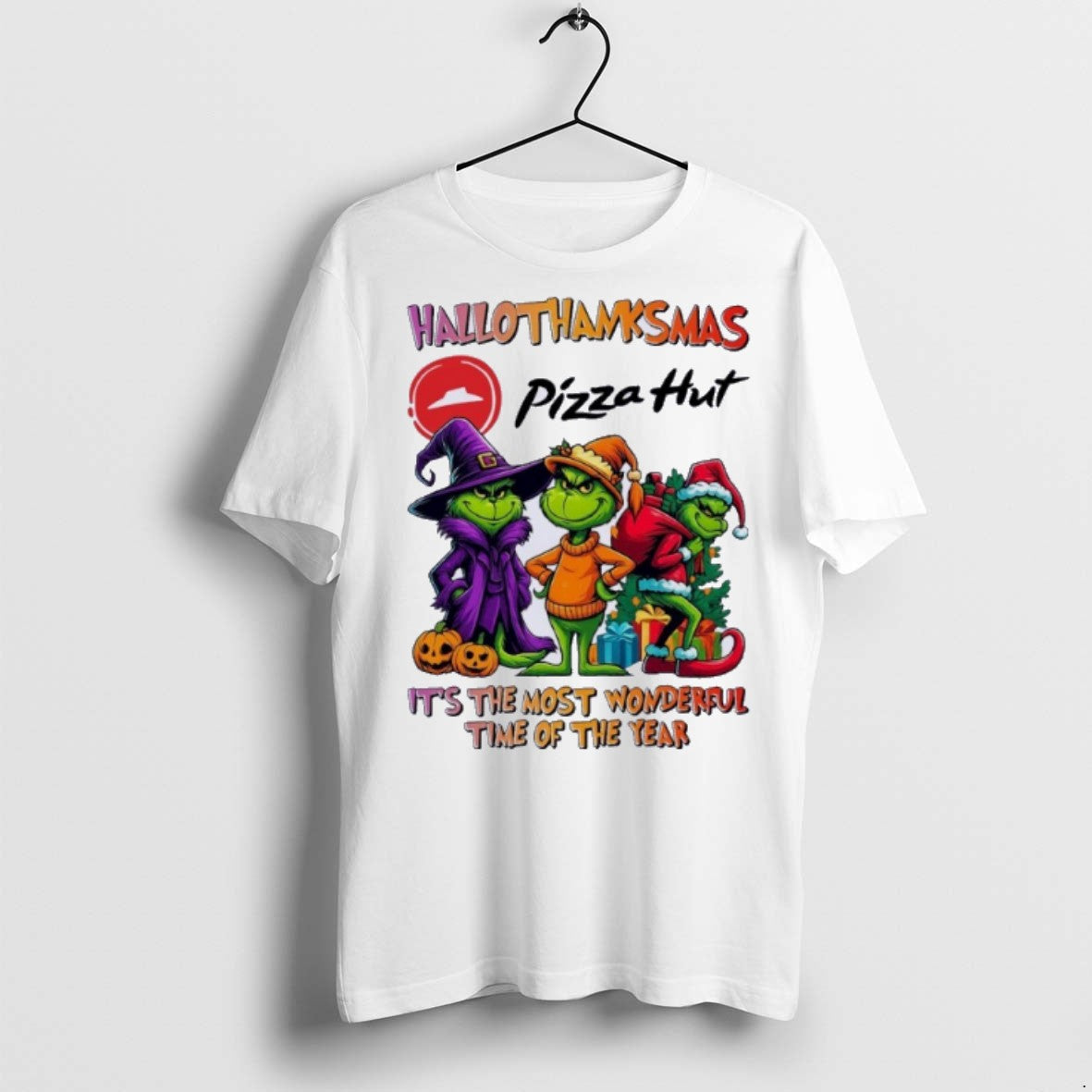 Premium Grinch X Pizza Hut Hallothanksmas Its The - Adult & Kids T-Shirts, Sweatshirts & Hoodies apparel design preview 1