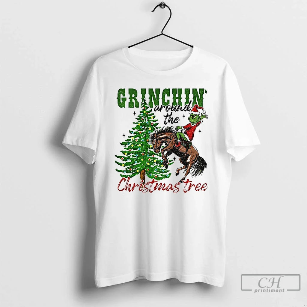 Premium Grinchin Around The Christmas Tree 2025 - Adult & Kids T-Shirts, Sweatshirts & Hoodies apparel design preview 1