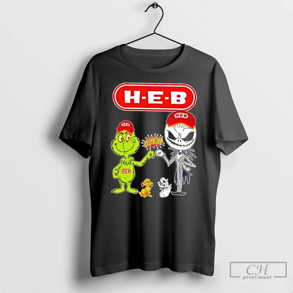 Premium H E B X Grinch And Jack Skellington Fist Bump - Adult & Kids T-Shirts, Sweatshirts & Hoodies apparel design preview 1