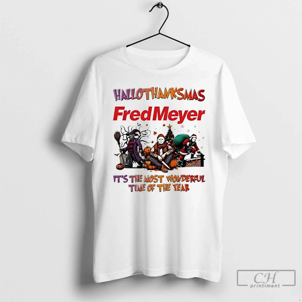 Premium Hallothanksmas Characters Vs Fred Meyer Its - Adult & Kids T-Shirts, Sweatshirts & Hoodies apparel design preview 1